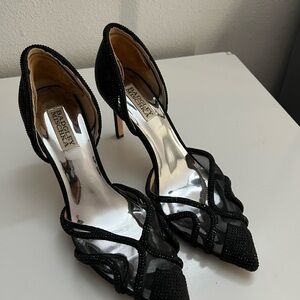 Badgley Mischka Black Mesh Heels‎